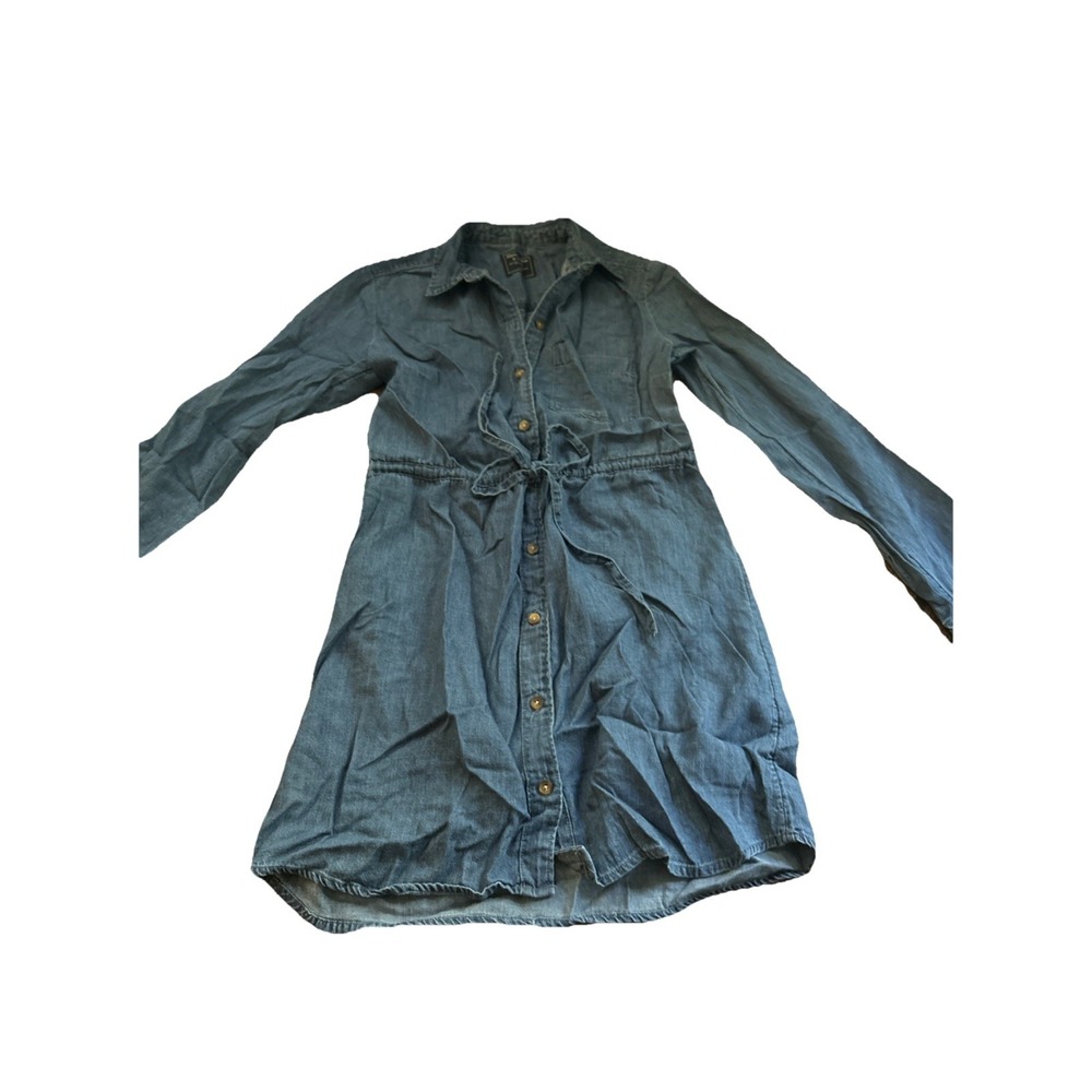 ABERCROMBIE & FITCH Blue Denim Button Up Dress, One Piece Belted ~ Women's XS